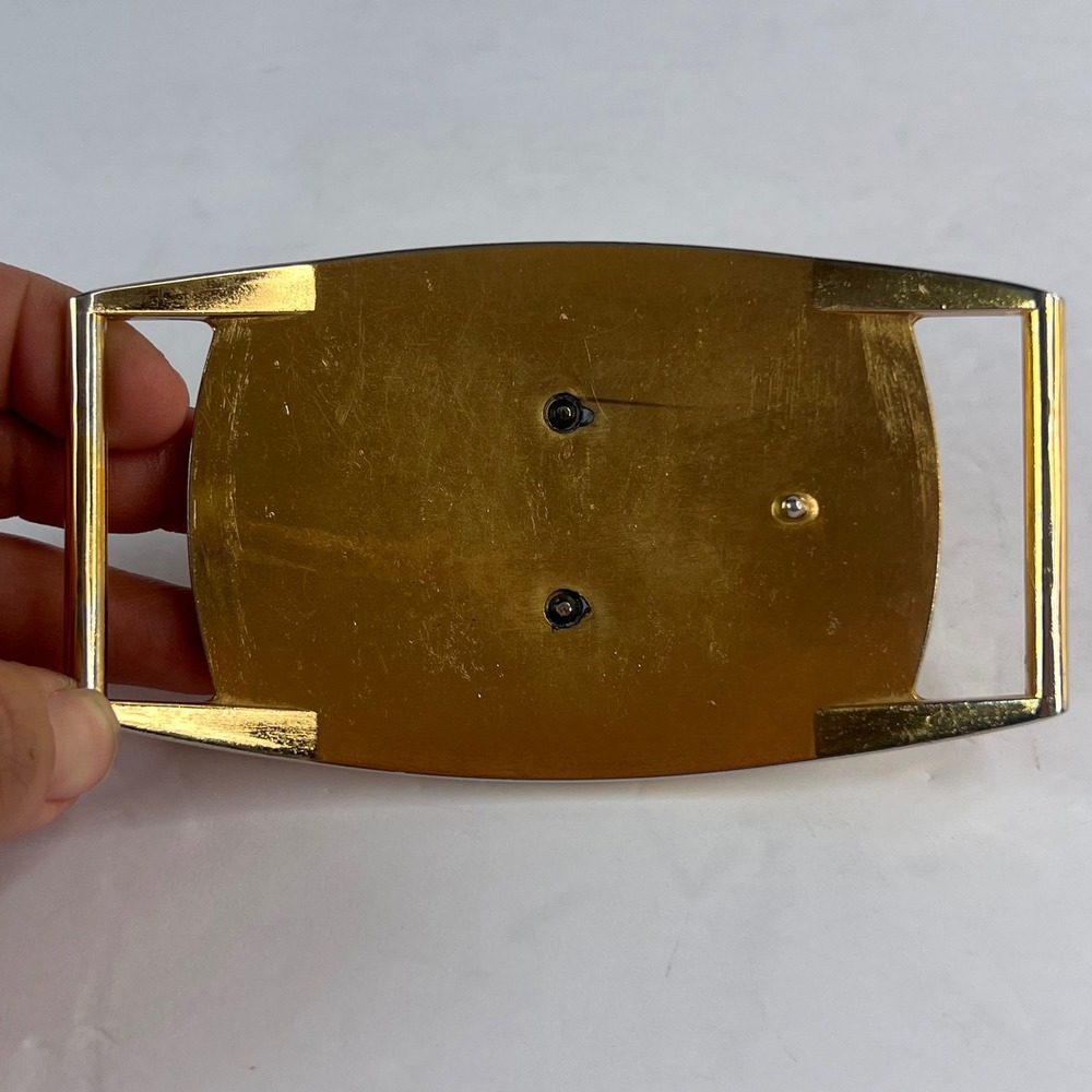 Vintage Great Western GW Monogram Shield Belt Buckle Gold Tone Metal Rectangle - Picture 2 of 5
